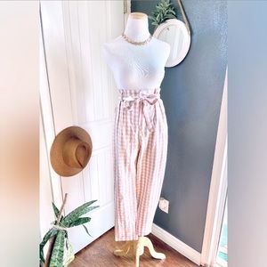 High Waisted Tie Ankle Dress Pant in Plaid